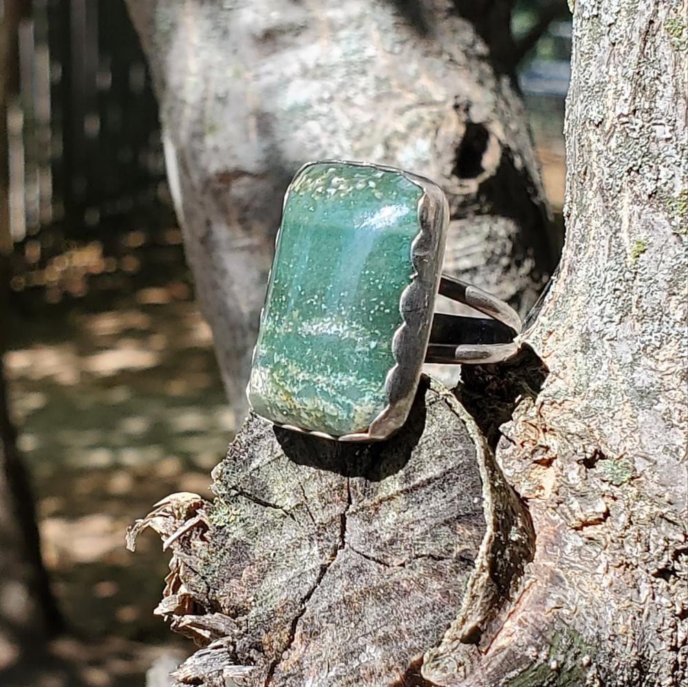 Navajo Sterling Signed Tp Large 1" Tree Agate Rin… - image 7